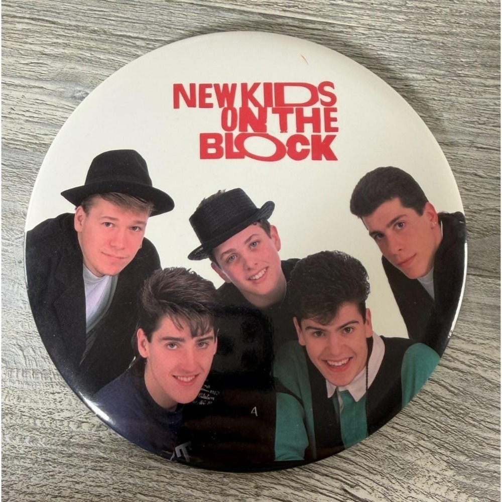 Vintage 1989 NKOTB Jumbo 6" Pin Button New Kids On The Block 1990's Retro Decor